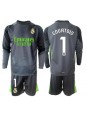 Billige Real Madrid Thibaut Courtois #1 Keeper Tredjedraktsett Barn 2025-26 Langermet (+ Korte bukser)